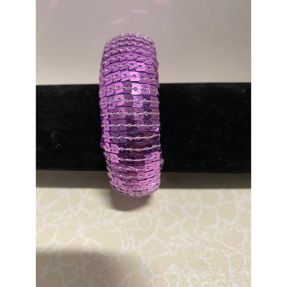Sequin Embellished Womens Fashion Bangle Bracelet Purple Sparkle Statement Jewel - Picture 2 of 8